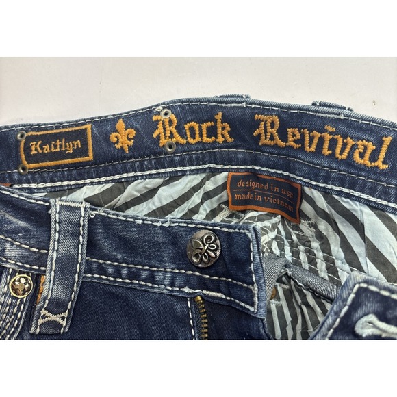 Rock Revival Kaitlyn Boot Cut Embellished Jeans 27 (28) Rhinestone Low Rise - Picture 10 of 16